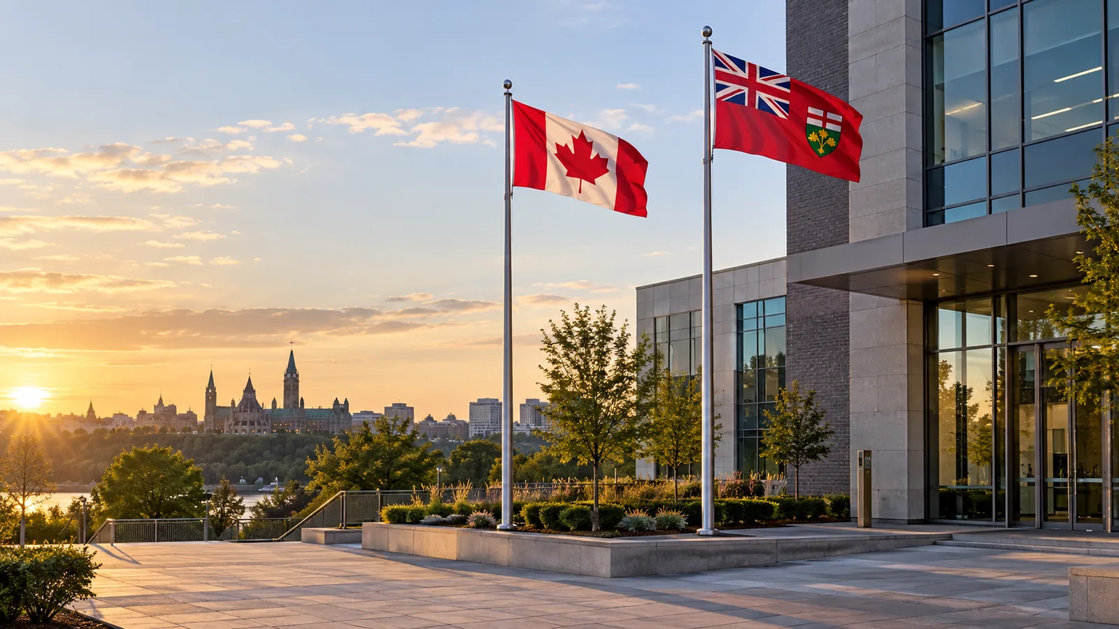 Canadian and Ontario flags in Ottawa